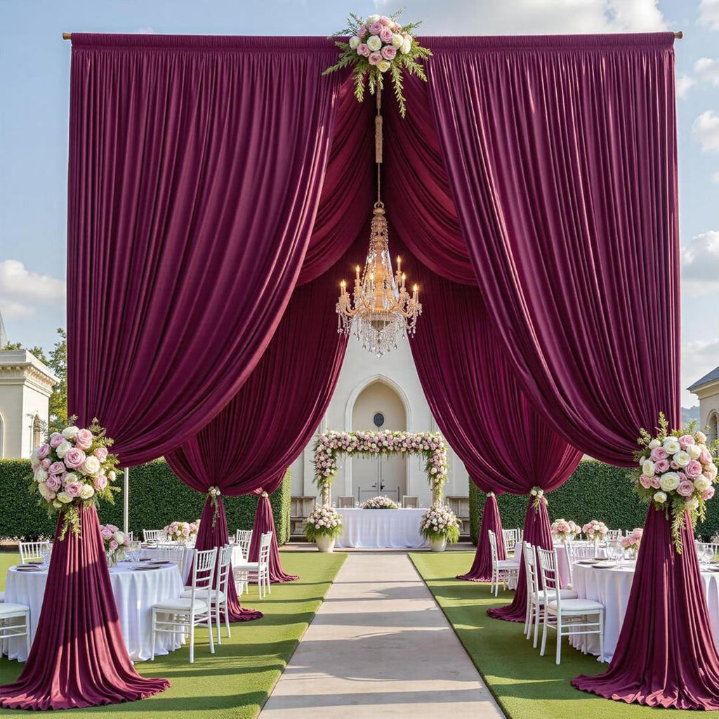 2 Panels - BURGUNDY - 5Ft x 16Ft Wrinkle Free Backdrop Curtains for Parties  - Silky Interlock Backdrop for Weddings Birthday Party Curtains