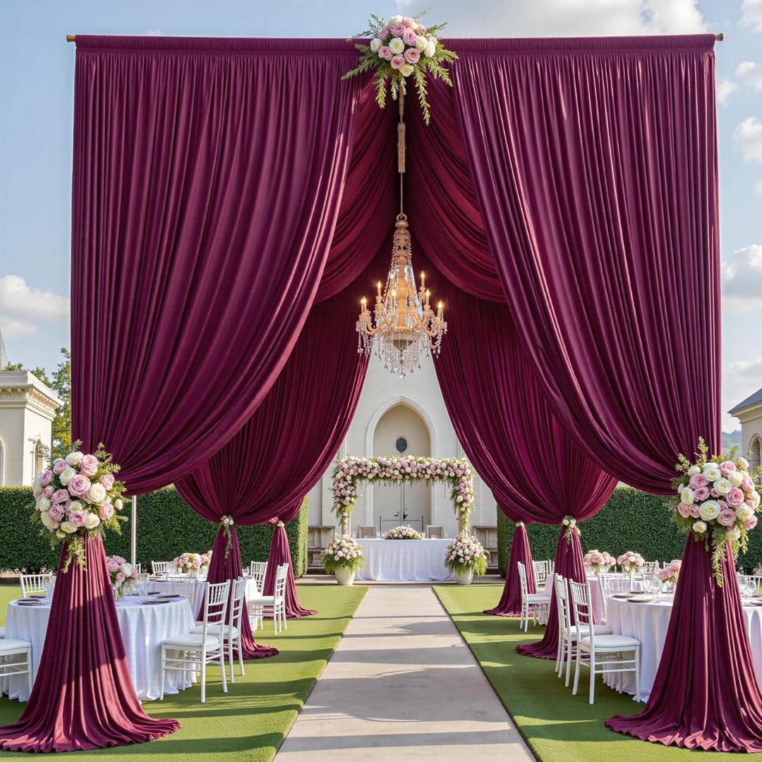 2 Panels - BURGUNDY - 5Ft x 16Ft Wrinkle Free Backdrop Curtains for Parties  - Silky Interlock Backdrop for Weddings Birthday Party Curtains