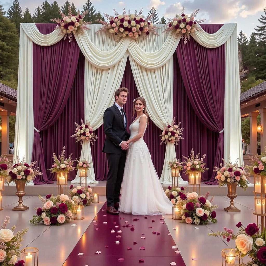 2 Panels - BURGUNDY - 5Ft x 16Ft Wrinkle Free Backdrop Curtains for Parties  - Silky Interlock Backdrop for Weddings Birthday Party Curtains