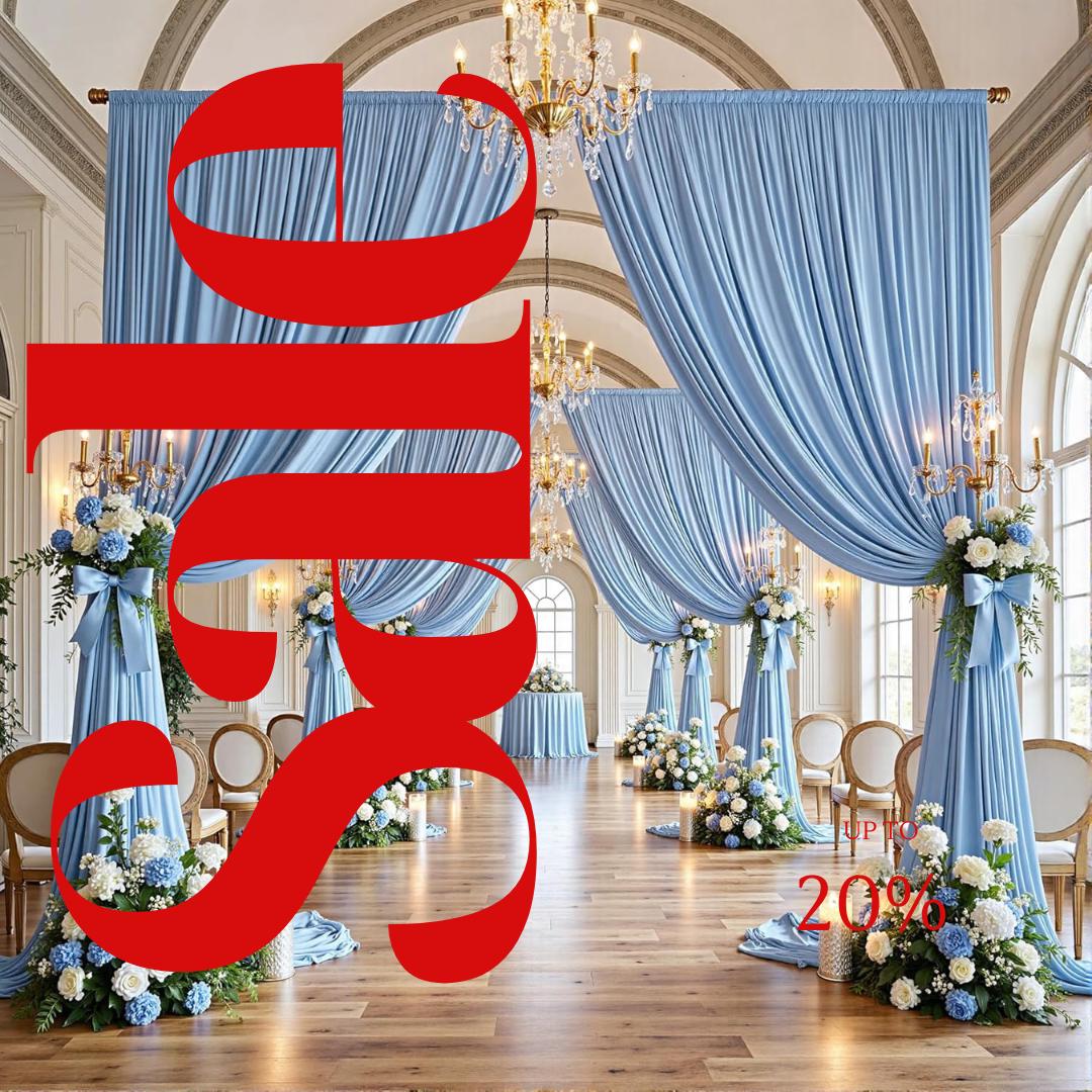 2 Panels - LT BLUE - 5Ft x 16Ft Wrinkle Free Backdrop Curtains for Parties  - Silky Interlock Backdrop for Weddings Birthday Party Curtains