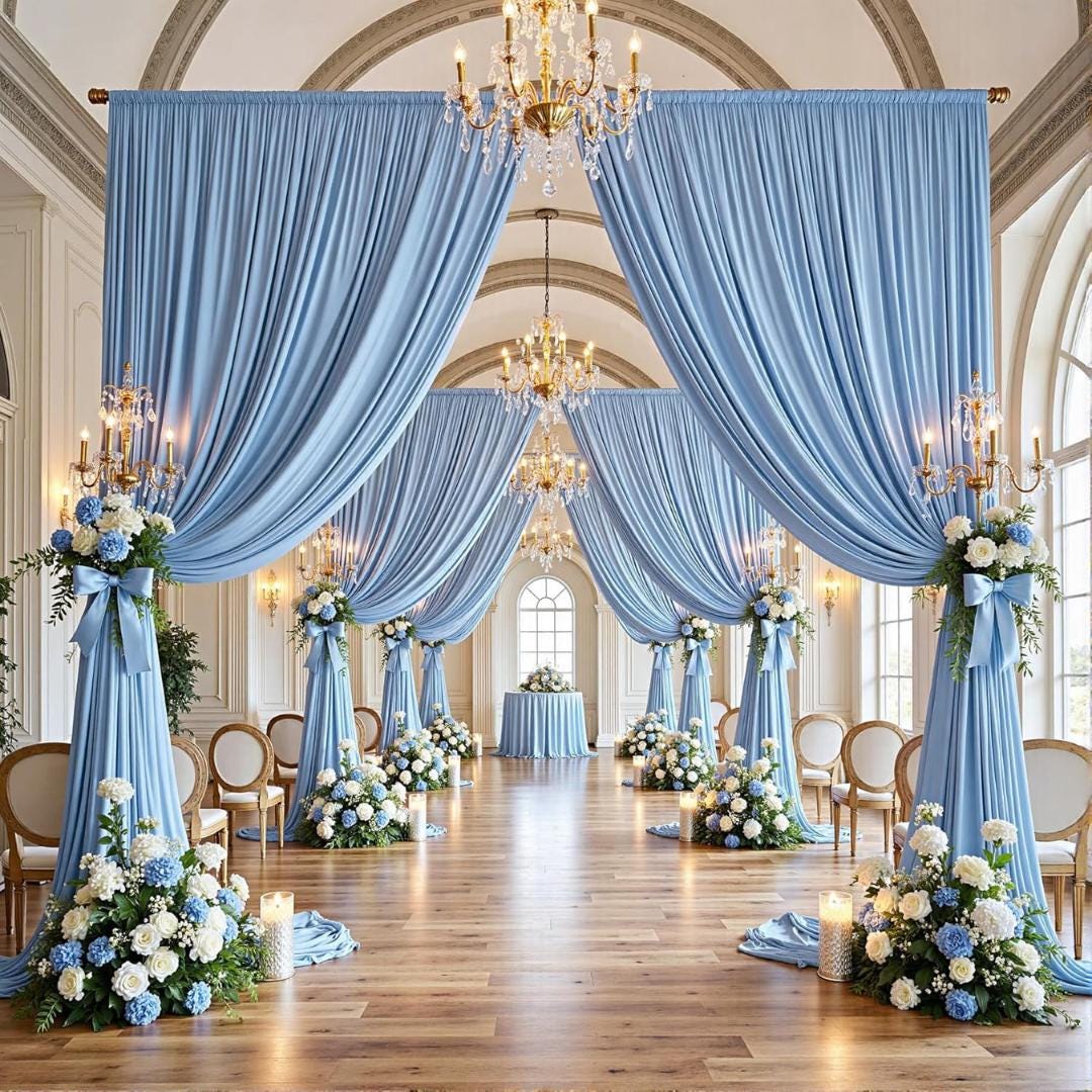 2 Panels - LT BLUE - 5Ft x 16Ft Wrinkle Free Backdrop Curtains for Parties  - Silky Interlock Backdrop for Weddings Birthday Party Curtains