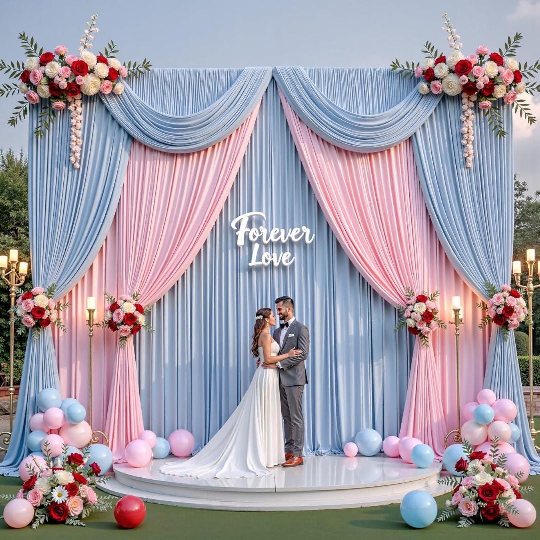 2 Panels - LT BLUE - 5Ft x 16Ft Wrinkle Free Backdrop Curtains for Parties  - Silky Interlock Backdrop for Weddings Birthday Party Curtains