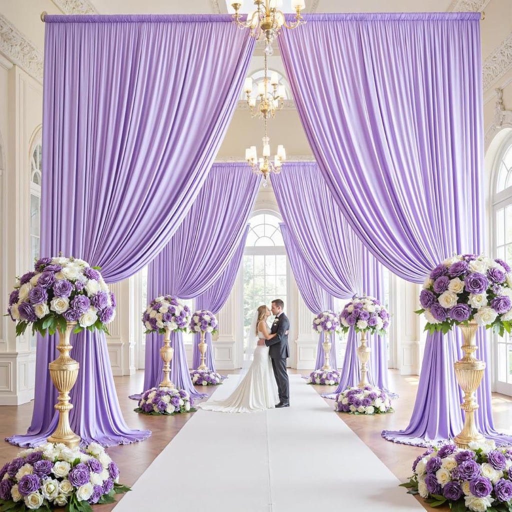 2 Panels - LILAC - 5Ft x 16Ft Wrinkle Free Backdrop Curtains for Parties  - Silky Interlock Backdrop for Weddings Birthday Party Curtains