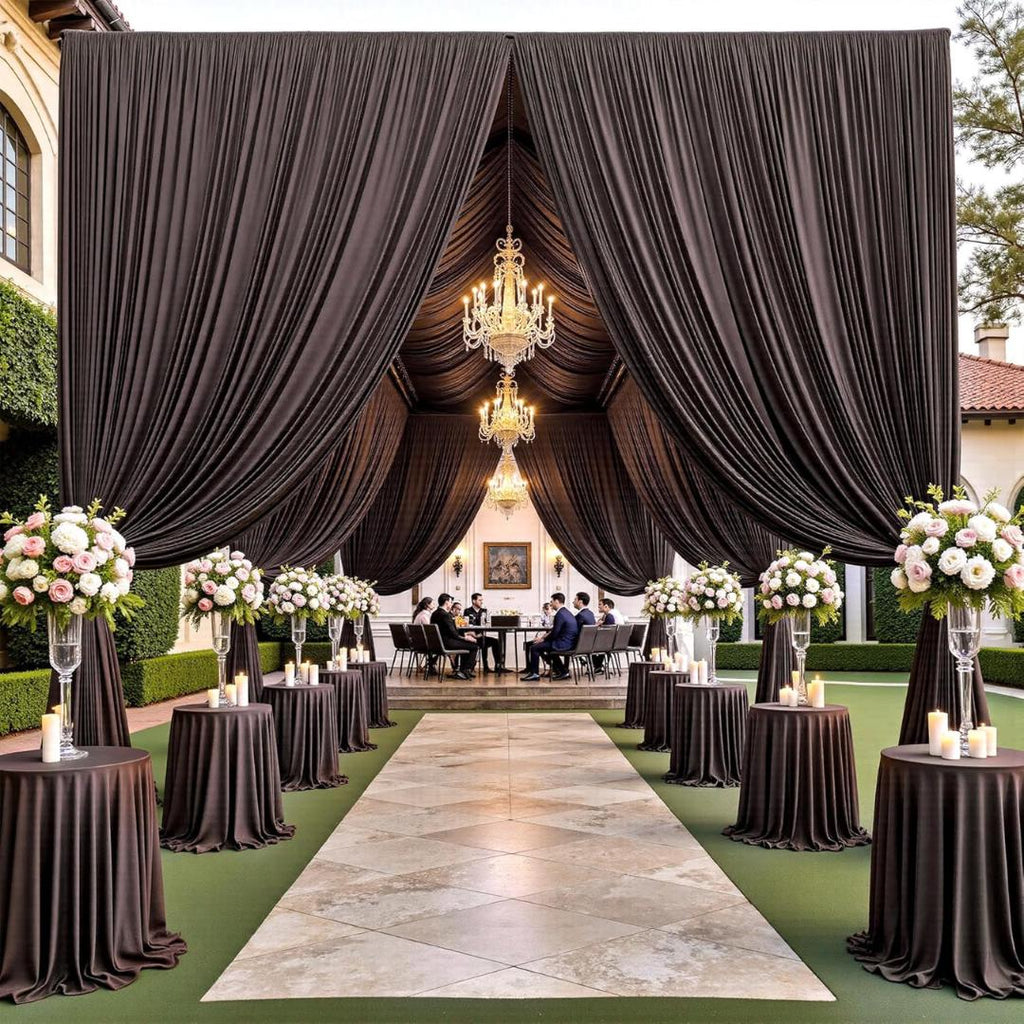 2 Panels - BROWN - 5Ft x 16Ft Wrinkle Free Backdrop Curtains for Parties  - Silky Interlock Backdrop for Weddings Birthday Party Curtains