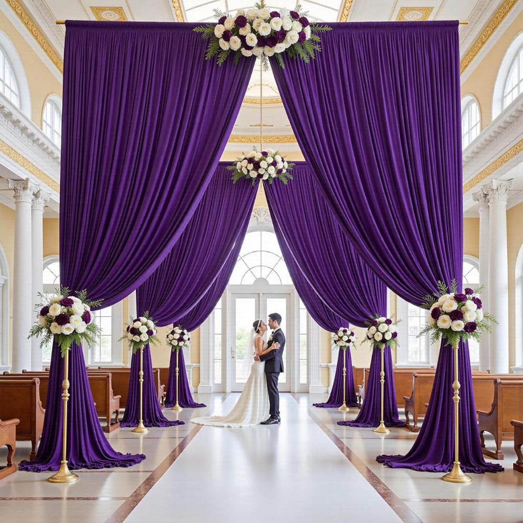 2 Panels - PURPLE - 5Ft x 16Ft Wrinkle Free Backdrop Curtains for Parties  - Silky Interlock Backdrop for Weddings Birthday Party Curtains