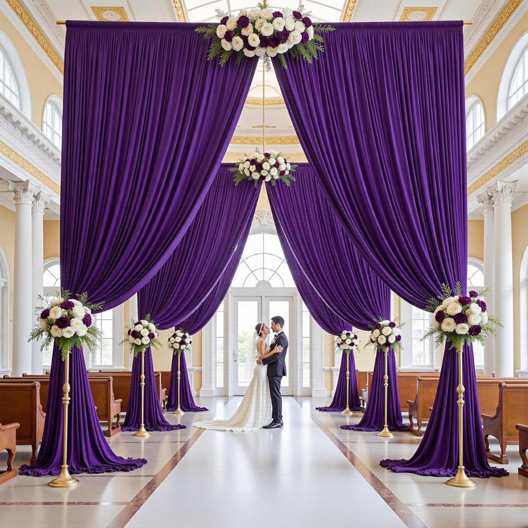 2 Panels - PURPLE - 5Ft x 16Ft Wrinkle Free Backdrop Curtains for Parties  - Silky Interlock Backdrop for Weddings Birthday Party Curtains