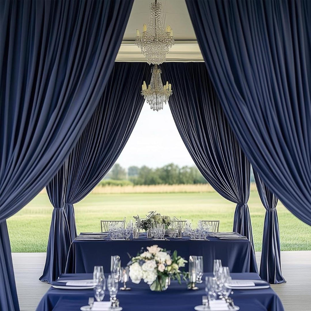 2 Panels - NAVY - 5Ft x 16Ft Wrinkle Free Backdrop Curtains for Parties  - Silky Interlock Backdrop for Weddings Birthday Party Curtains