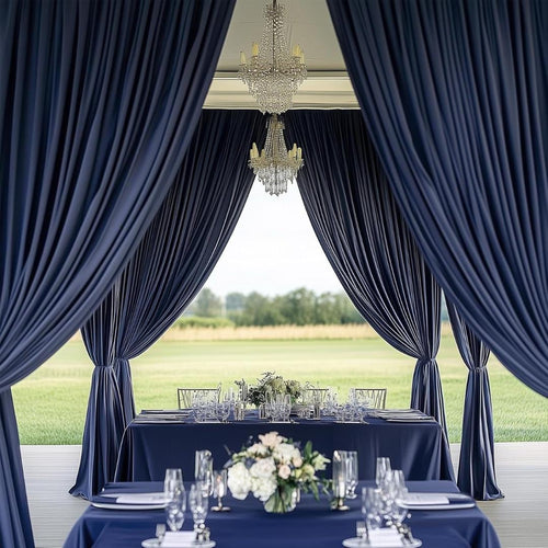 2 Panels - NAVY - 5Ft x 16Ft Wrinkle Free Backdrop Curtains for Parties  - Silky Interlock Backdrop for Weddings Birthday Party Curtains