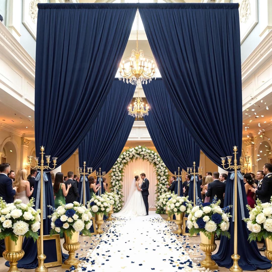 2 Panels - NAVY - 5Ft x 16Ft Wrinkle Free Backdrop Curtains for Parties  - Silky Interlock Backdrop for Weddings Birthday Party Curtains