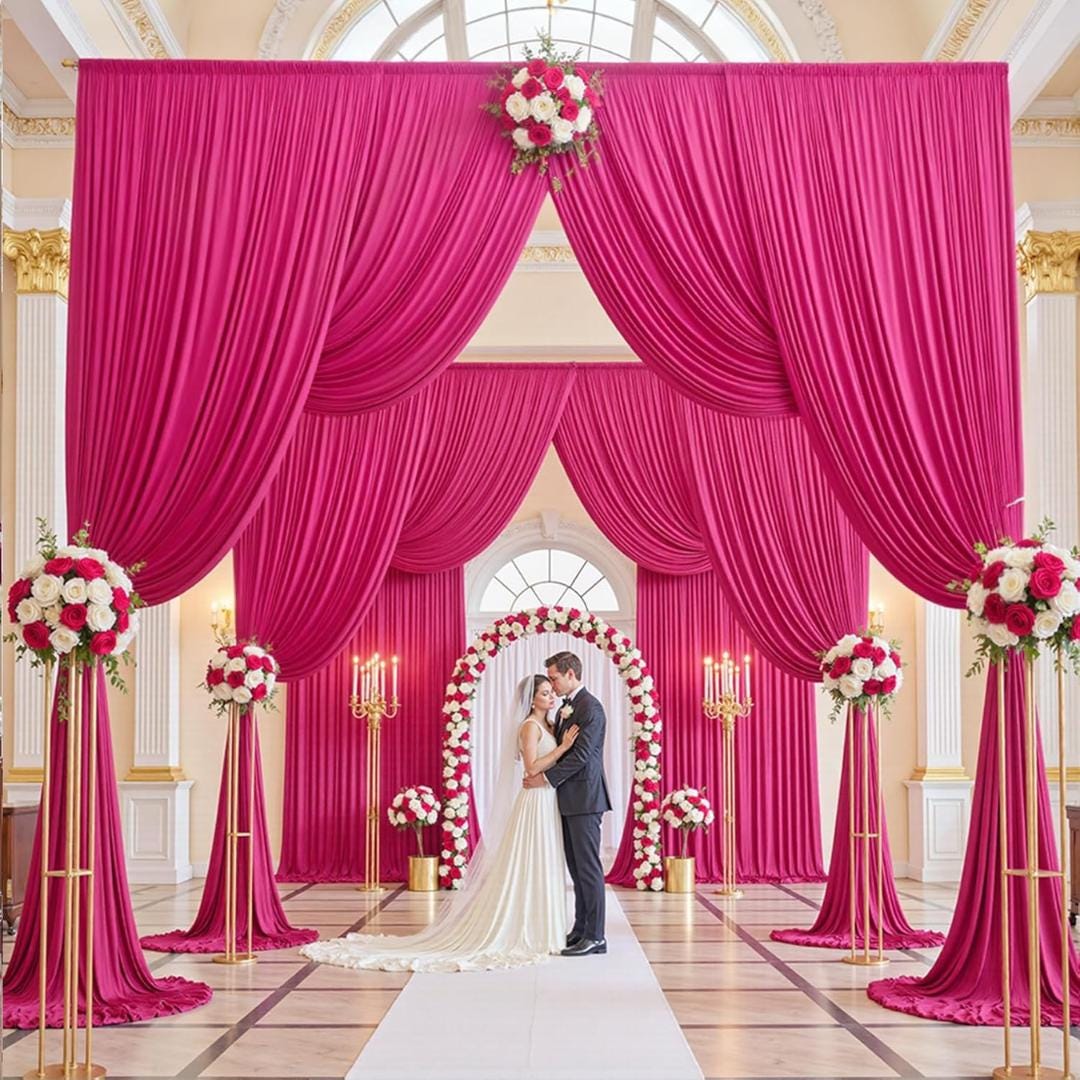 2 Panels - FUCHSIA - 5Ft x 16Ft Wrinkle Free Backdrop Curtains for Parties  - Silky Interlock Backdrop for Weddings Birthday Party Curtains