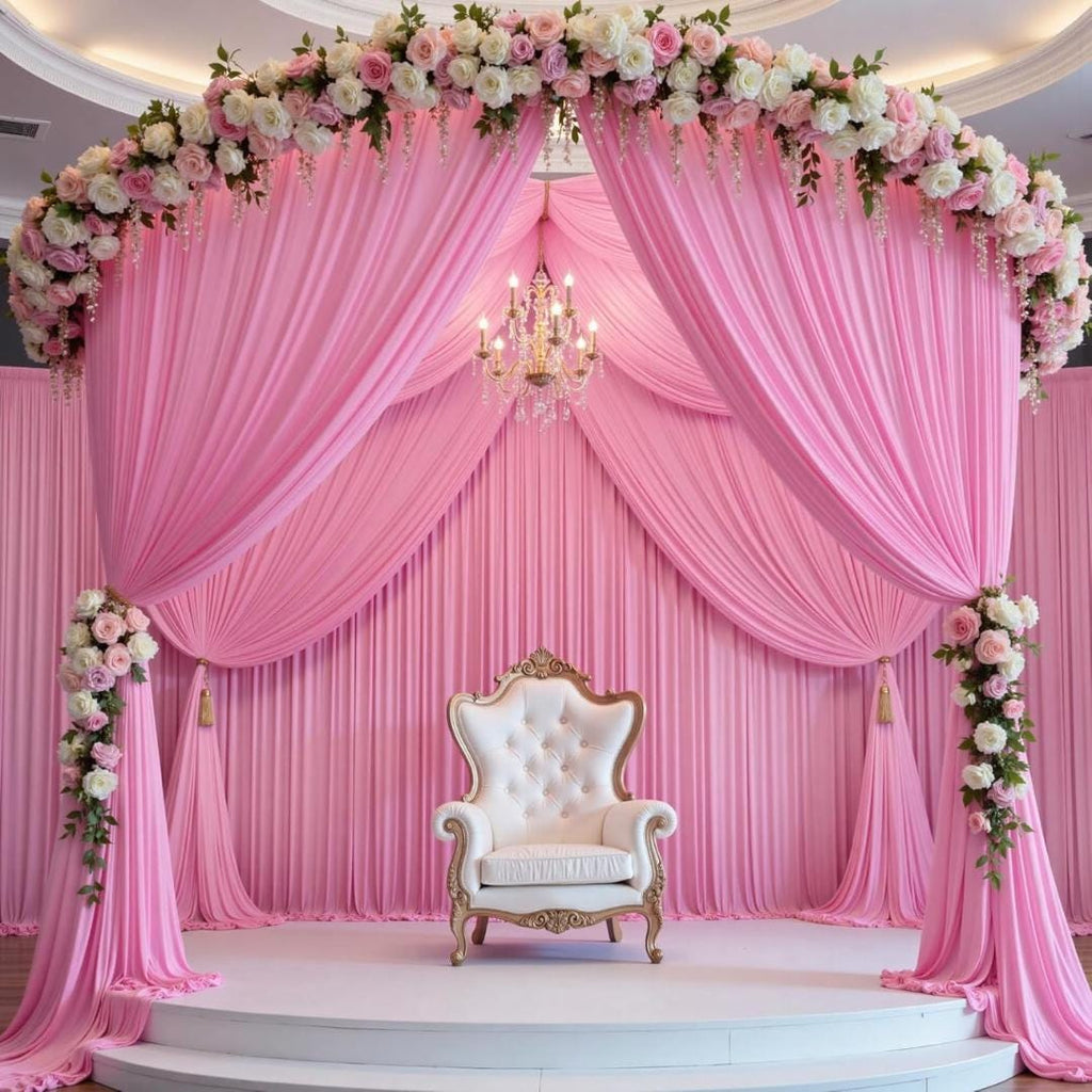 2 Panels - PINK - 5Ft x 16Ft Wrinkle Free Backdrop Curtains for Parties  - Silky Interlock Backdrop for Weddings Birthday Party Curtains