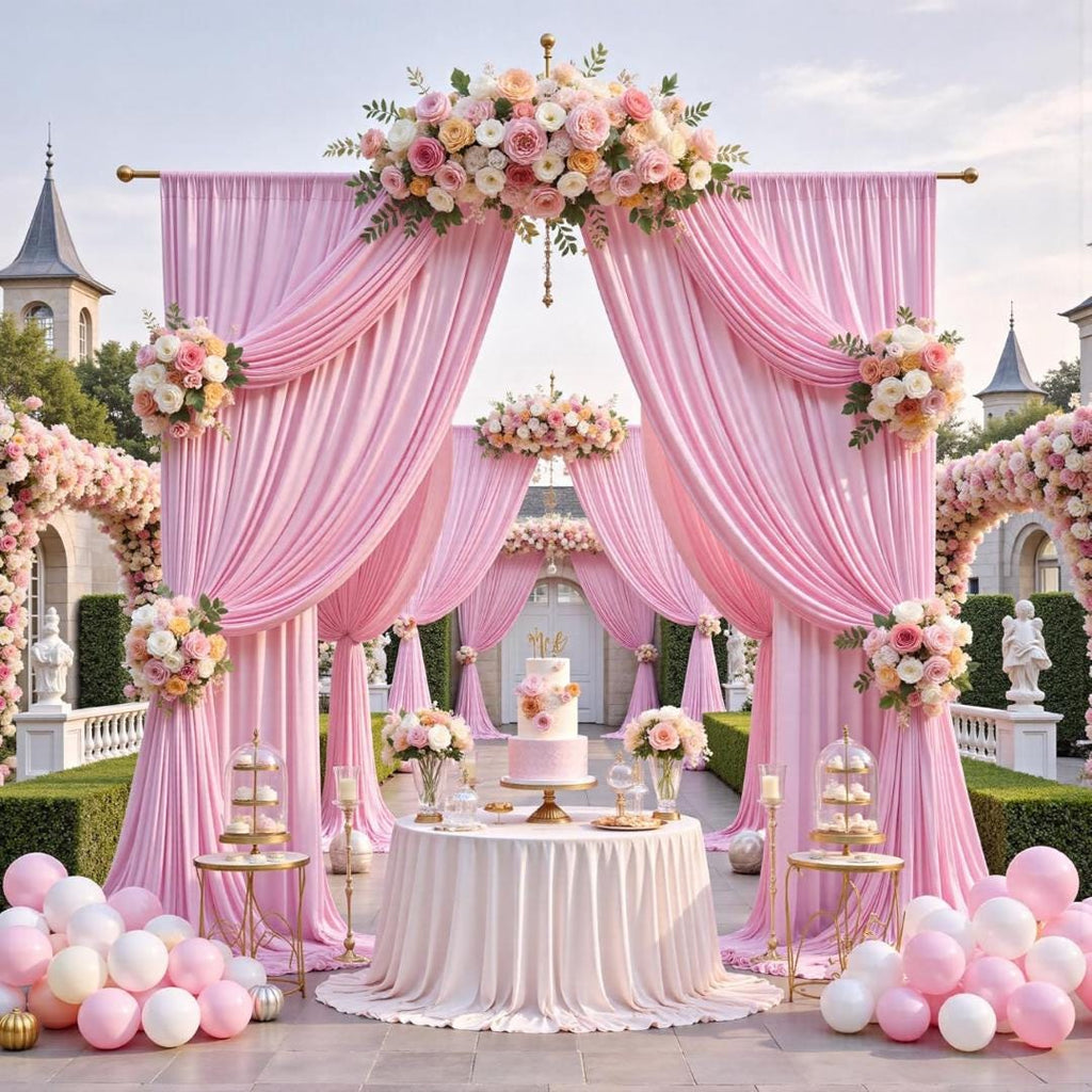 2 Panels - PINK - 5Ft x 16Ft Wrinkle Free Backdrop Curtains for Parties  - Silky Interlock Backdrop for Weddings Birthday Party Curtains