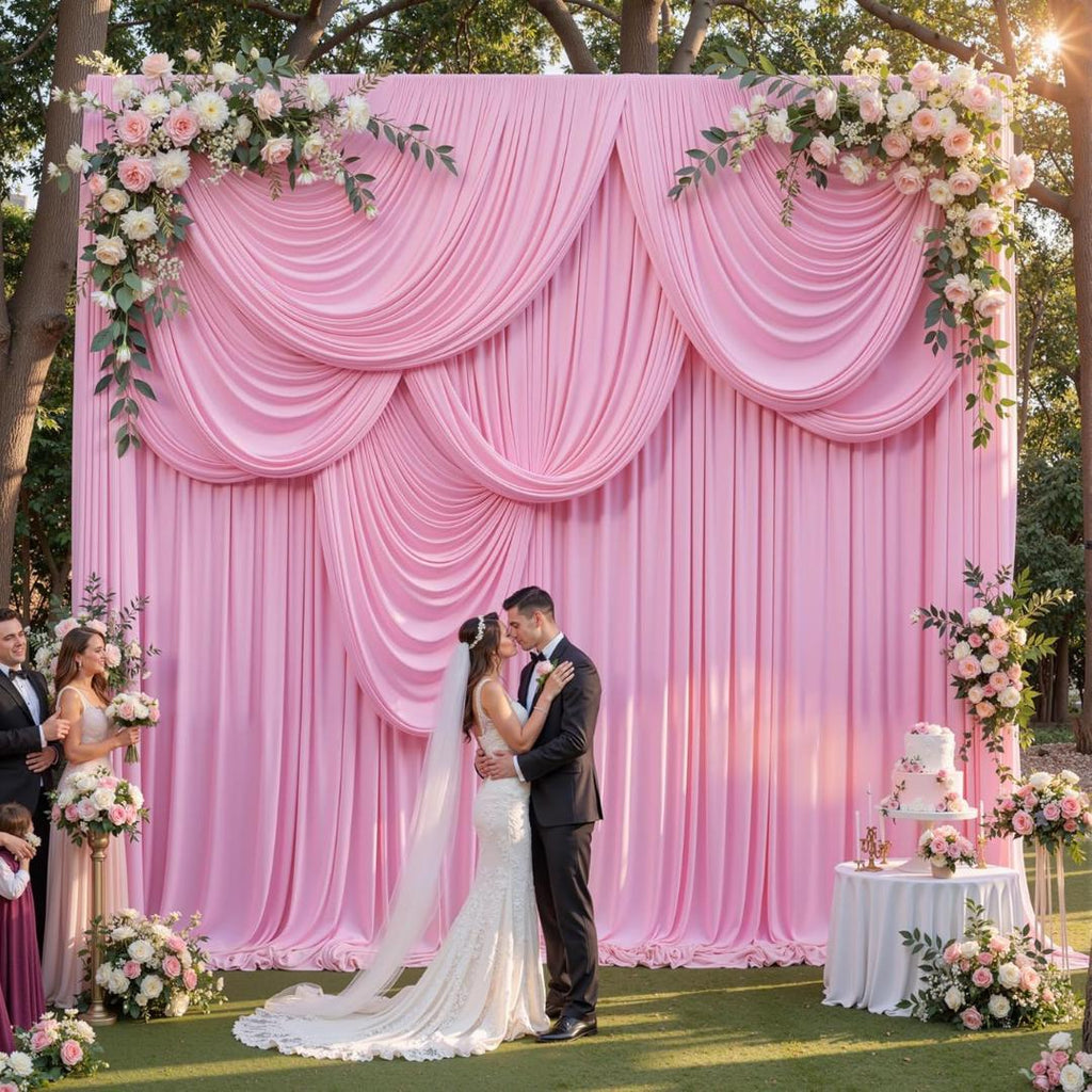 2 Panels - PINK - 5Ft x 16Ft Wrinkle Free Backdrop Curtains for Parties  - Silky Interlock Backdrop for Weddings Birthday Party Curtains
