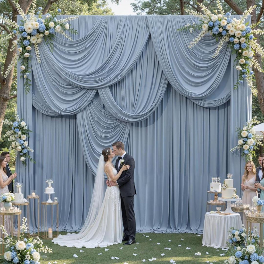 2 Panels - DUSTY BLUE - 5Ft x 16Ft Wrinkle Free Backdrop Curtains for Parties Silky Interlock Backdrop for Weddings Birthday Party Curtains