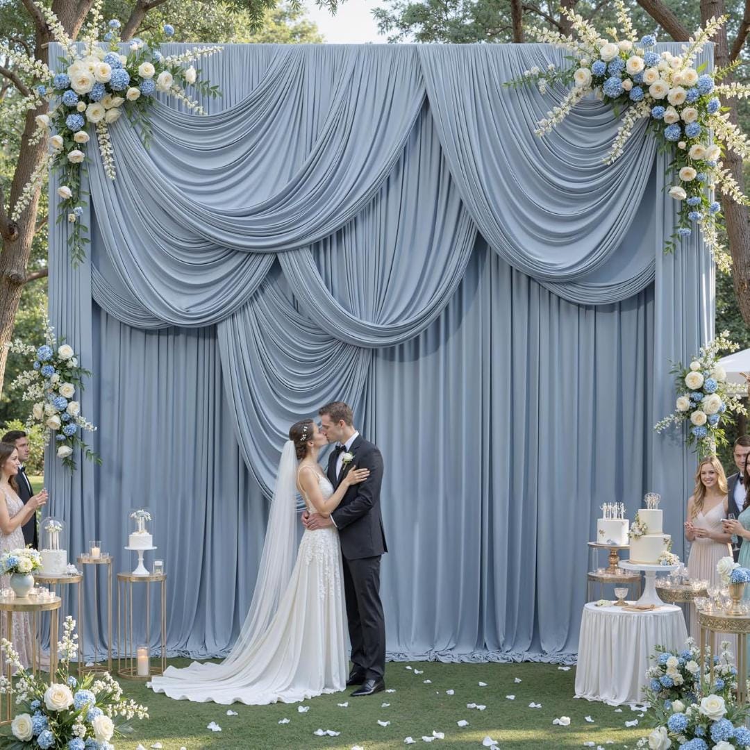 2 Panels - DUSTY BLUE - 5Ft x 16Ft Wrinkle Free Backdrop Curtains for Parties Silky Interlock Backdrop for Weddings Birthday Party Curtains