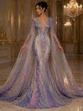 Wing Design Iridescent Luxury Shiny Sequin - LAVENDER - 4 Way Stretch Mesh Fabric – Prom & Evening Dress Material By The Yard.