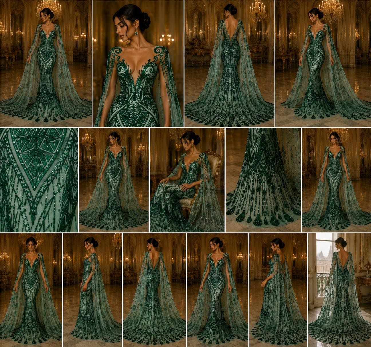 Feather Design Luxury Shiny Sequin - HUNTER - 4 Way Stretch Mesh Fabric – Prom & Evening Dress Material By The Yard.