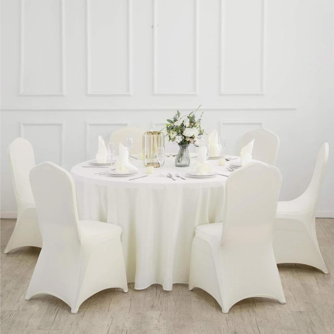 IVORY - 132" Round Polyester Poplin WashableTablecloth, Stain Wrinkle Resistant Table Cover - Fabric Table Cloth Dinning, Kitchen, Party