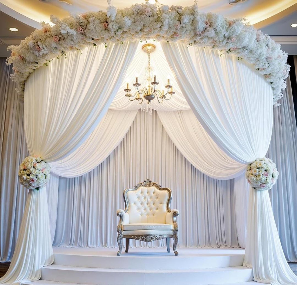 WHITE - Wrinkle Free Backdrop Curtains for Parties  - 10 Panels 5x12ft Silky Interlock Backdrop for Weddings Birthday Party Curtains