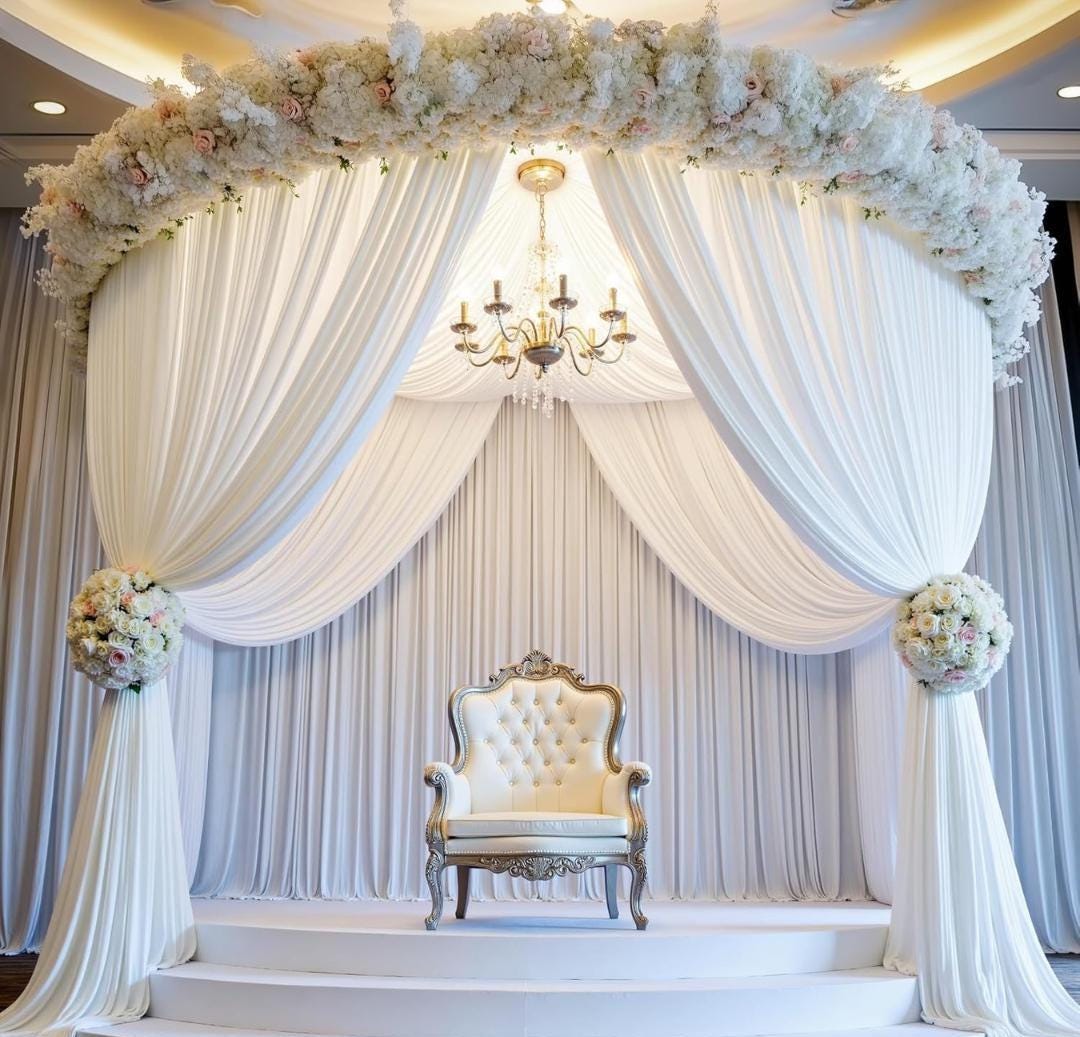WHITE - Wrinkle Free Backdrop Curtains for Parties  - 10 Panels 5x12ft Silky Interlock Backdrop for Weddings Birthday Party Curtains