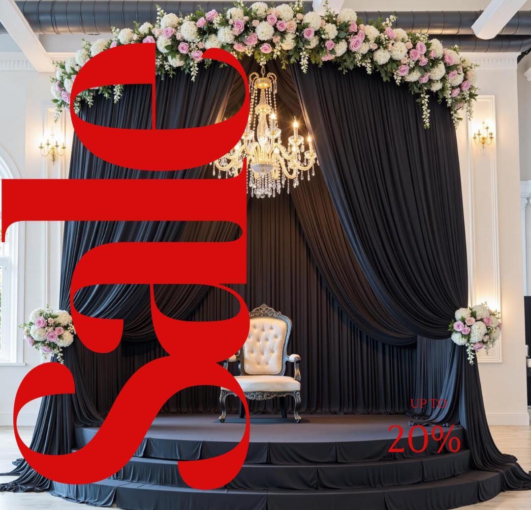 BLACK - Wrinkle Free Backdrop Curtains for Parties  - 10 Panels 5x12ft Silky Interlock Backdrop for Weddings Birthday Party Curtains