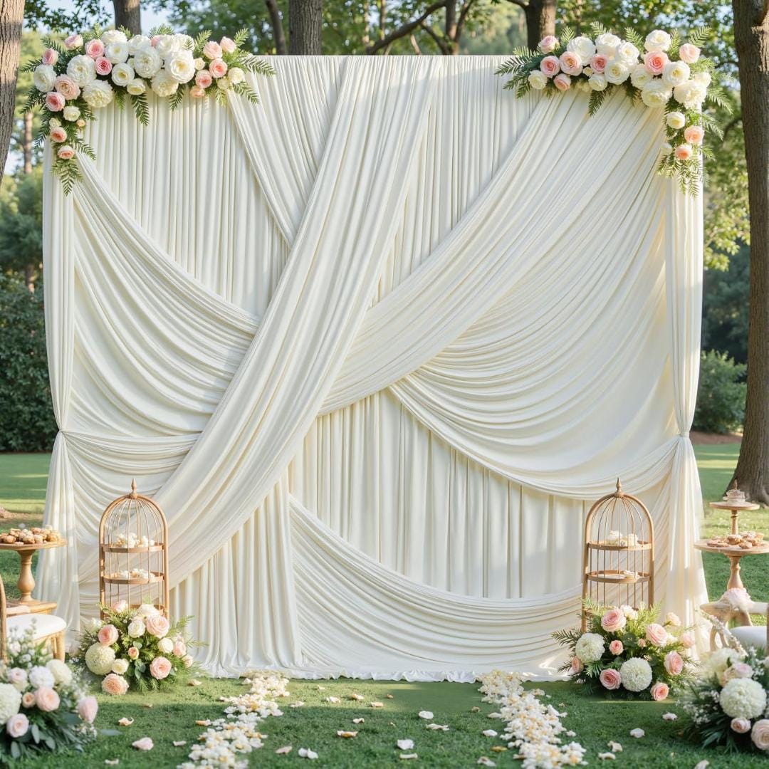 10Ft x 12Ft - IVORY - Wrinkle Free Backdrop Curtains for Parties  - 2 Panels 5x12ft Interlock Backdrop for Weddings Birthday Party Curtains