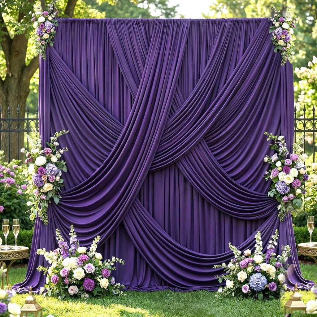 10Ft x 12Ft - PURPLE - Wrinkle Free Backdrop Curtains for Parties  - 2 Panels 5x12ft Interlock Backdrop for Weddings Birthday Party Curtains
