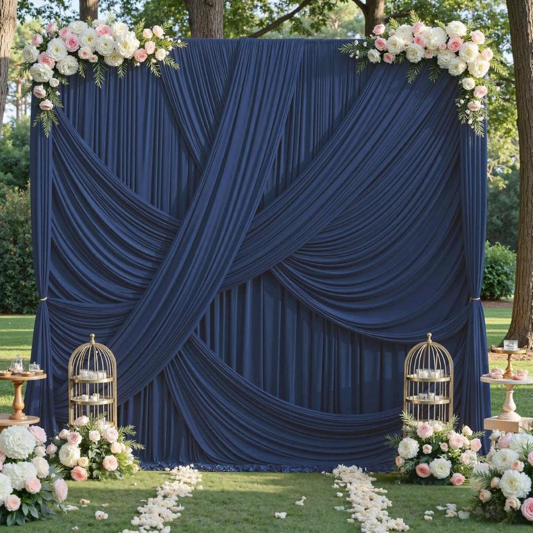 10Ft x 12Ft - NAVY - Wrinkle Free Backdrop Curtains for Parties  2 Panels 5x12ft Interlock Backdrop for Weddings Birthday Party Curtains