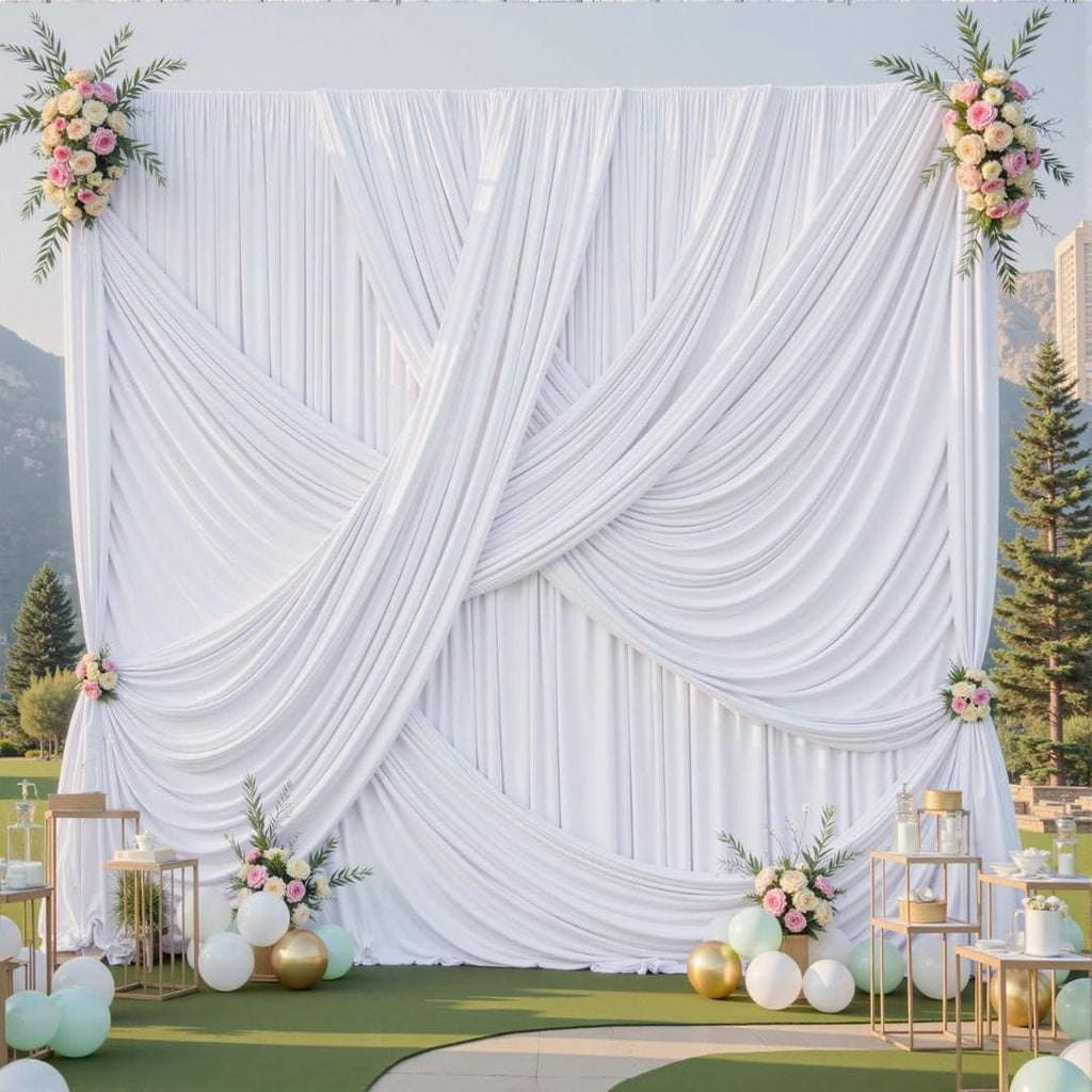 10Ft x 12Ft - WHITE - Wrinkle Free Backdrop Curtains for Parties  2 Panels 5x12ft Interlock Backdrop for Weddings Birthday Party Curtains