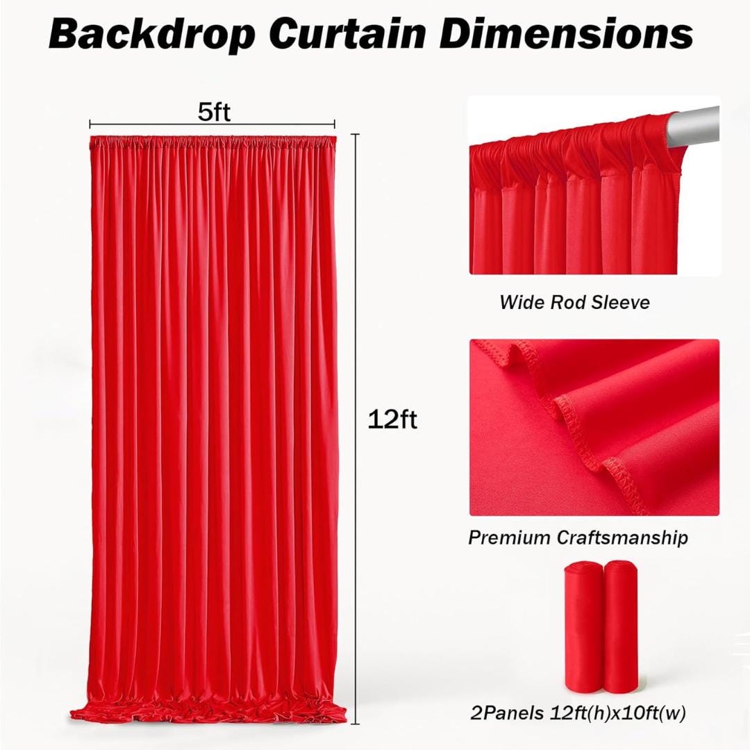 10Ft x 12Ft - RED - Wrinkle Free Backdrop Curtains for Parties  2 Panels 5x12ft Interlock Backdrop for Weddings Birthday Party Curtains