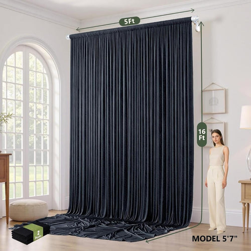 2 Panels - BLACK - 5Ft x 16Ft Wrinkle Free Backdrop Curtains for Parties  - Silky Interlock Backdrop for Weddings Birthday Party Curtains