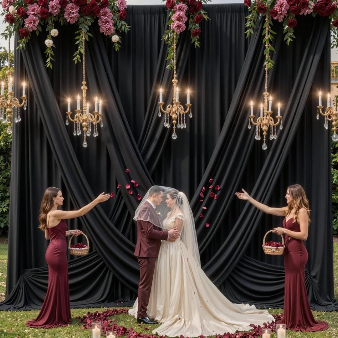 2 Panels - BLACK - 5Ft x 16Ft Wrinkle Free Backdrop Curtains for Parties  - Silky Interlock Backdrop for Weddings Birthday Party Curtains