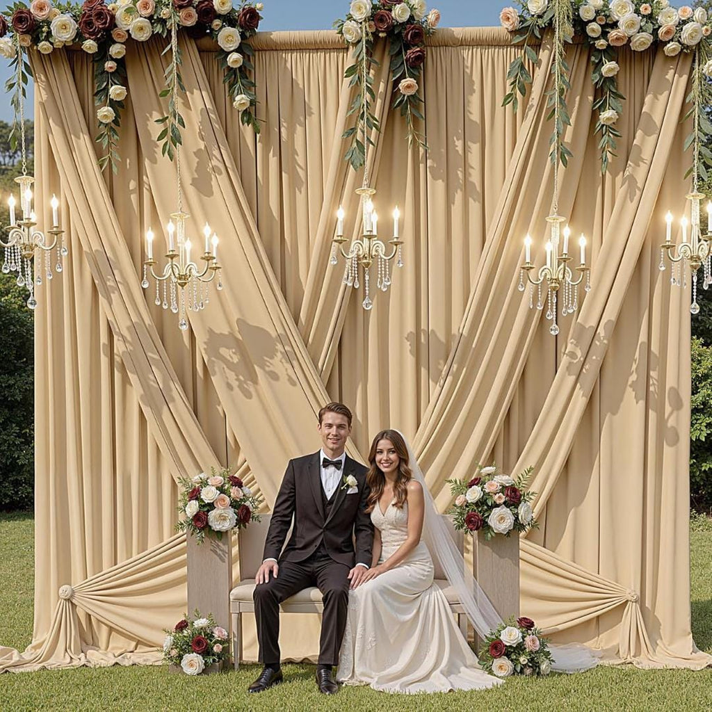 2 Panels - CHAMPAGNE - 5Ft x 16Ft Wrinkle Free Backdrop Curtains for Parties  Silky Interlock Backdrop for Weddings Birthday Party Curtains