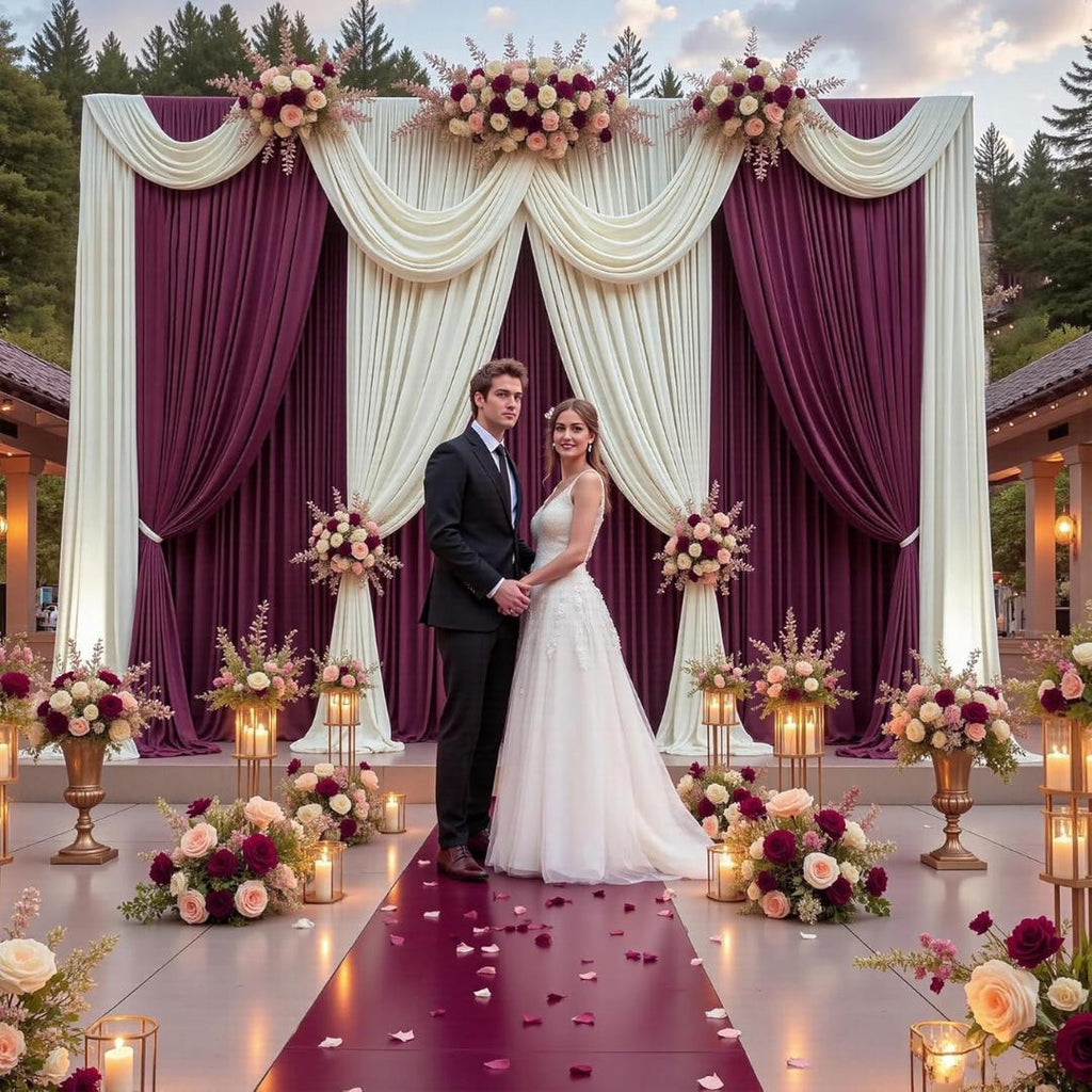 2 Panels - BURGUNDY - 5Ft x 16Ft Wrinkle Free Backdrop Curtains for Parties  - Silky Interlock Backdrop for Weddings Birthday Party Curtains