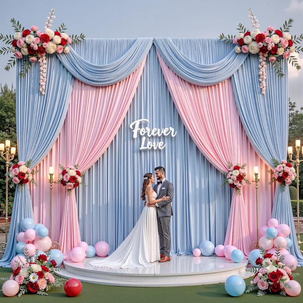 2 Panels - LT BLUE - 5Ft x 16Ft Wrinkle Free Backdrop Curtains for Parties  - Silky Interlock Backdrop for Weddings Birthday Party Curtains