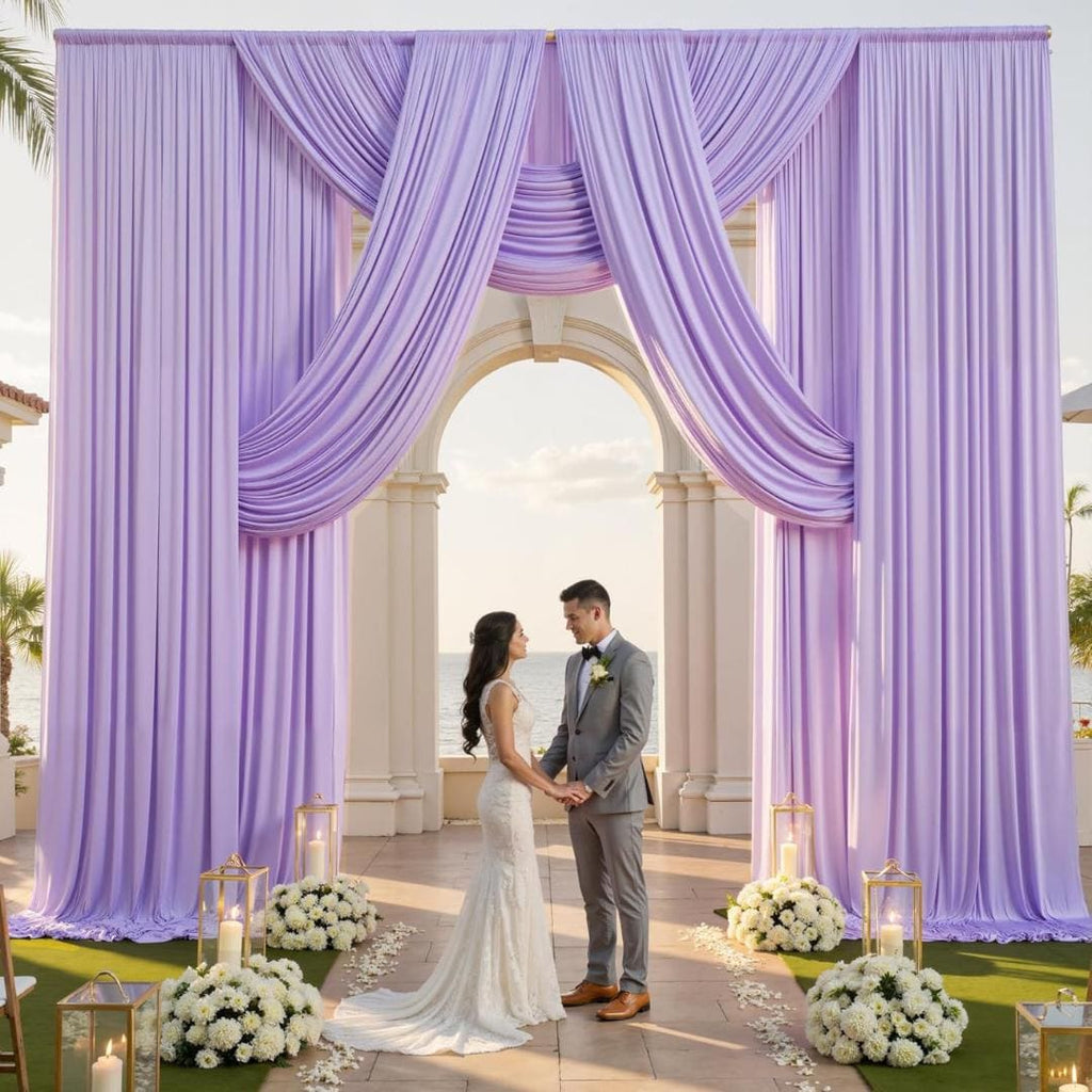 2 Panels - LILAC - 5Ft x 16Ft Wrinkle Free Backdrop Curtains for Parties  - Silky Interlock Backdrop for Weddings Birthday Party Curtains