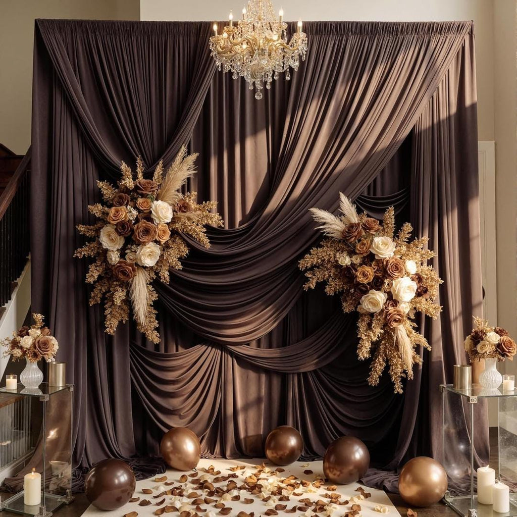 2 Panels - BROWN - 5Ft x 16Ft Wrinkle Free Backdrop Curtains for Parties  - Silky Interlock Backdrop for Weddings Birthday Party Curtains