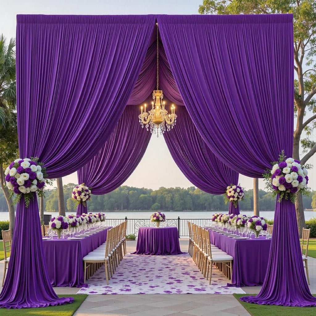 2 Panels - PURPLE - 5Ft x 16Ft Wrinkle Free Backdrop Curtains for Parties  - Silky Interlock Backdrop for Weddings Birthday Party Curtains