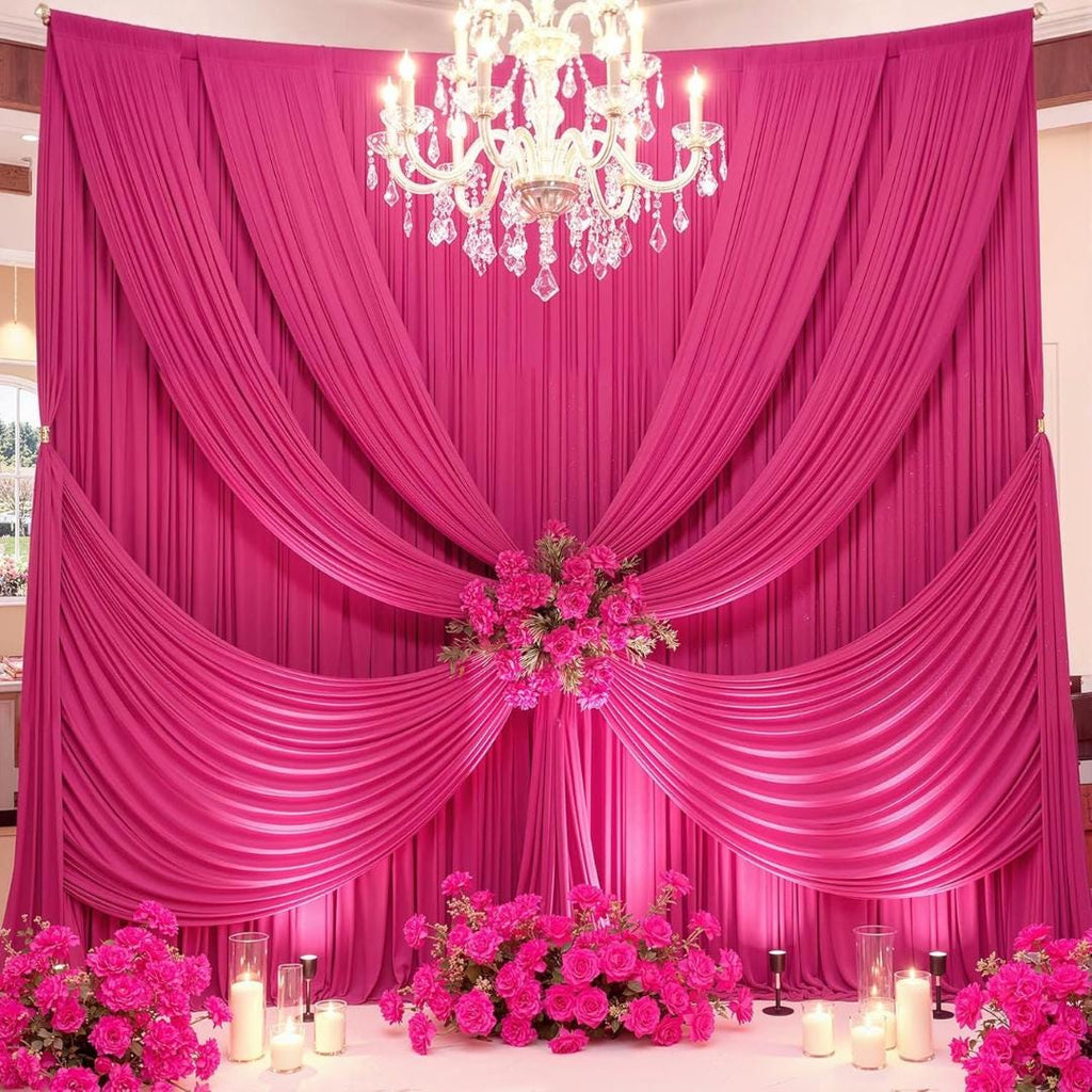 2 Panels - FUCHSIA - 5Ft x 16Ft Wrinkle Free Backdrop Curtains for Parties  - Silky Interlock Backdrop for Weddings Birthday Party Curtains