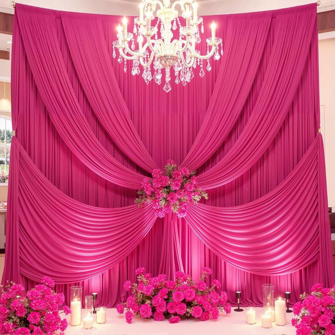2 Panels - FUCHSIA - 5Ft x 16Ft Wrinkle Free Backdrop Curtains for Parties  - Silky Interlock Backdrop for Weddings Birthday Party Curtains