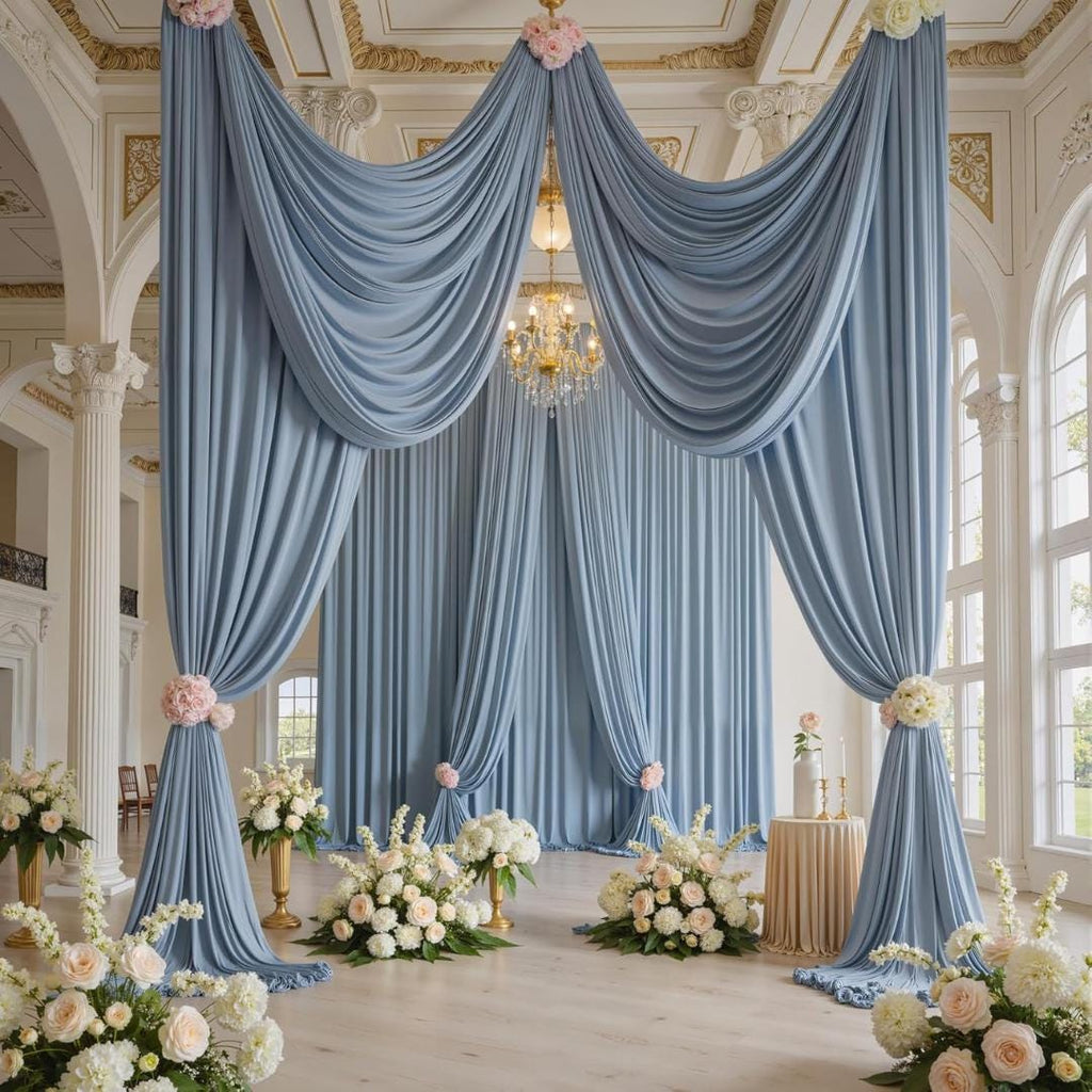 2 Panels - DUSTY BLUE - 5Ft x 16Ft Wrinkle Free Backdrop Curtains for Parties Silky Interlock Backdrop for Weddings Birthday Party Curtains