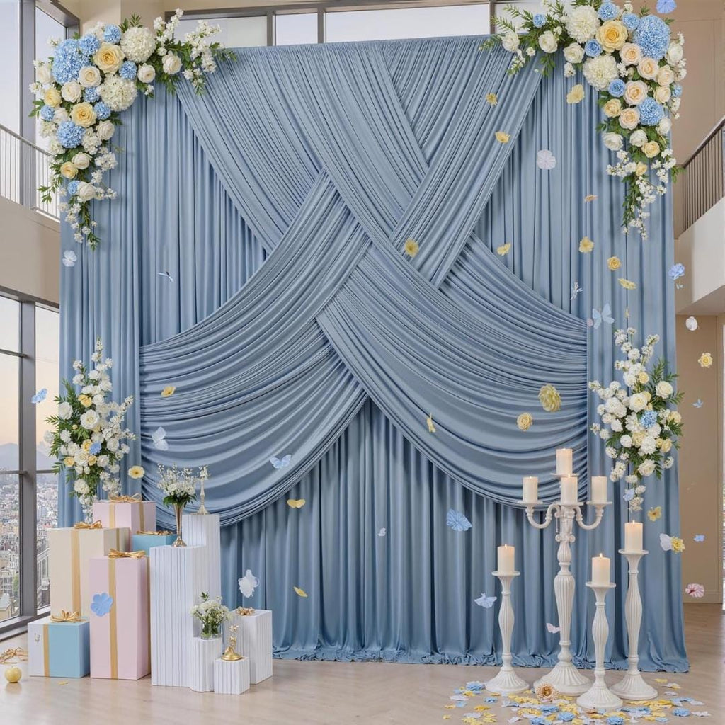 2 Panels - DUSTY BLUE - 5Ft x 16Ft Wrinkle Free Backdrop Curtains for Parties Silky Interlock Backdrop for Weddings Birthday Party Curtains